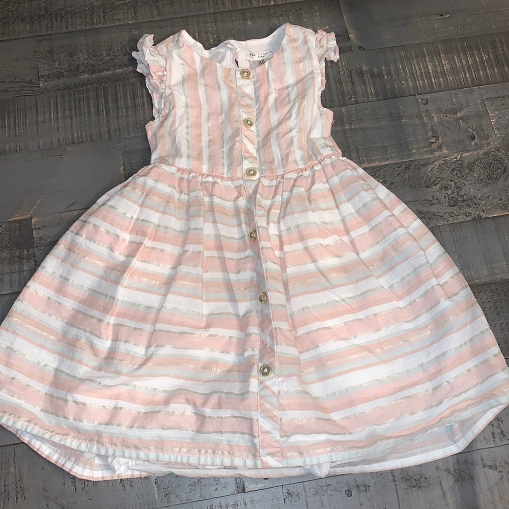 Final Sale Max‎ Studio Kids Pink Striped Metallic Cotton Dress 2T Open Back